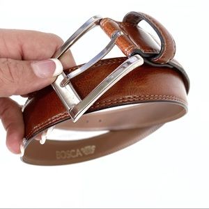 Bosca Brown Leather Belt with Silver Tone Buckle